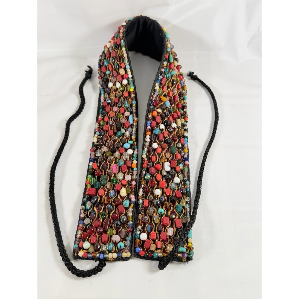 Indian Beaded Cotton Belt Belly Dance Costume Multi Color Stone Seed Bead - Picture 5 of 12